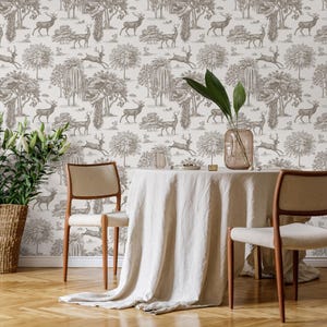 Retro Vintage French Toile de Jouy Wallpaper, Print Wall Decor -  E123 A