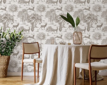 Retro Vintage French Toile de Jouy Wallpaper, Print Wall Decor -  E123 A