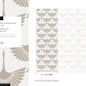 Neutral Swan Birds Wallpaper / Peel and Stick Wallpaper Removable Wallpaper Home Decor Wall Art Wall Decor Room Decor - D261 image 6
