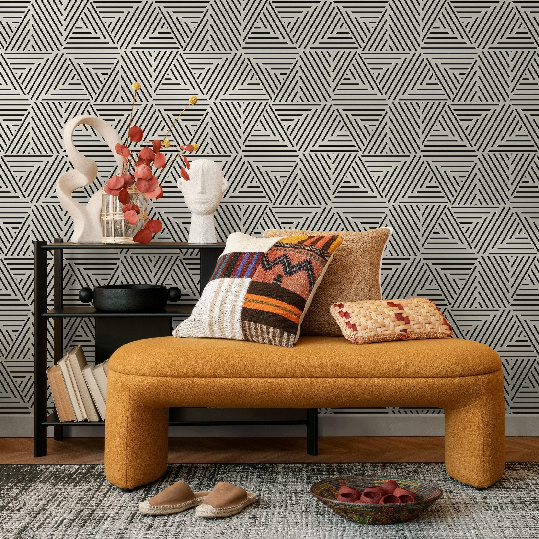 Geometric Art Deco Monochrome Wallpaper - B077 - Etsy