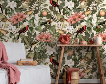 Botanical Removable Wallpaper, Nature Colors Wall Mural - E100 B