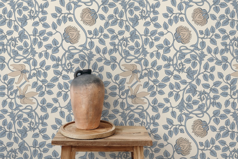 Light Blue William Morris Wallpaper / Peel and Stick Wallpaper Removable Wallpaper Home Decor Wall Art Wall Decor Room Decor D506 image 4