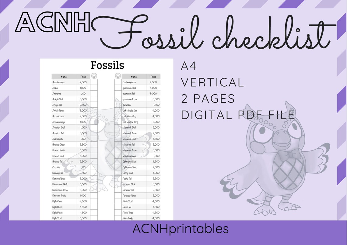 ACNH Printable Fossil Donation Checklist/ Instant Download / Etsy