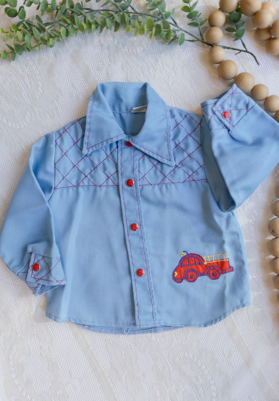 Vintage Childrens Western Fire Truck Shirt - 2t