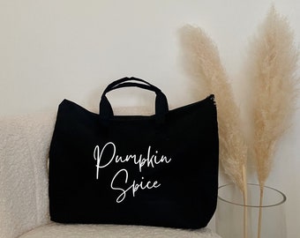 XL Zippered Pumpkin Spice Tote Bag | Pumpkin Spice Bag | Pumpkin Bag | Fall Tote Bag | Fall Bag | Fall Canvas Bag | Gifts for Pumpkin Lover