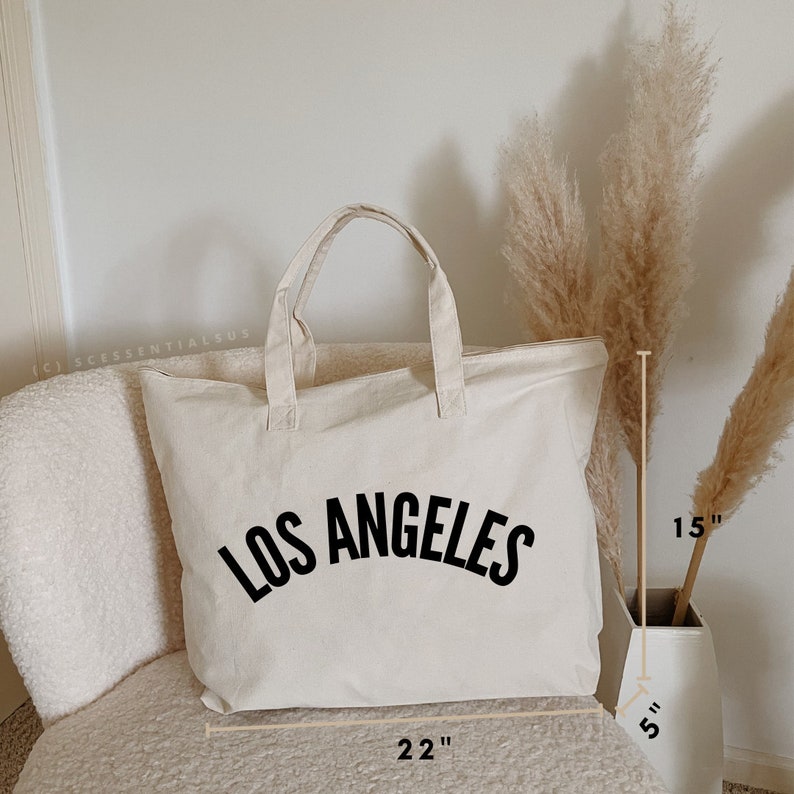 XL Zippered Los Angeles Tote Bag LA Tote Bag Los Angeles Etsy