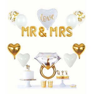 MR & MRS Wedding Balloons Set/ 16 pcs Wedding Balloons/ Wedding Party Decoration Balloons/ Hearts and Ring Balloons/ Bride and Groom Set