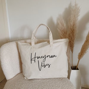 XL Zippered Honeymoon Tote Bag| Honeymoon Vibes Bag | Honeymoon Beach Bag | Honeymoon Gift| Bride Tote Bag | Gift for Bride | New Bride Gift
