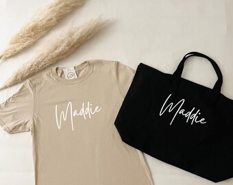 Personalized Shirt and Bag Set | Personalized Shirt | Personalized Name Gifts |  Personalized Bridesmaid Gifts | Bachelorette Party Shirts