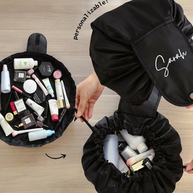 Personalized Drawstring Makeup Bag, Makeup Organizer, Cosmetic & Toiletry Storage, Bridesmaid Gifts, Bachelorette Gift, Mother&#39;s Day Gift