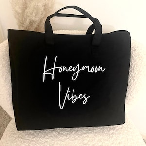 XL Zippered Honeymoon Tote Bag| Honeymoon Vibes Bag | Honeymoon Beach Bag | Honeymoon Gift| Bride Tote Bag | Gift for Bride | New Bride Gift