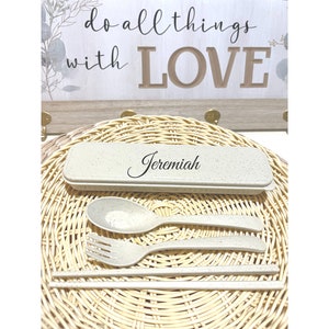 Personalized Reusable Cutlery Set with Case/ Durable Spoon, Fork & Chopsticks/ Essentials/ Unisex/ Camping, School, Kid&#39;s Lunchbox/ Gifts