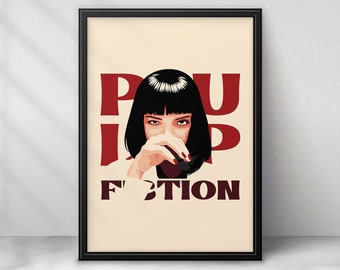 Pulp Fiction Poster - Tarantino Uma Thurman Wandkunst - Minimalistisches Porträt A4 A3