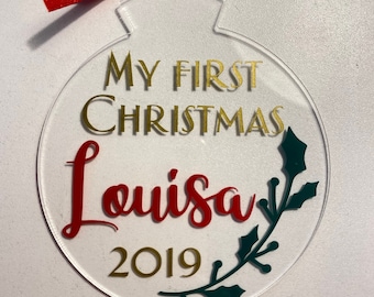 Personalised Baby's First Christmas Ornament – Acrylic Bauble – Tree Decoration