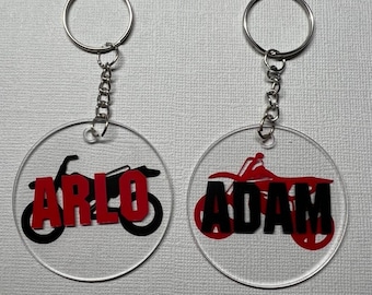 Personalised Motocross Keyring – Dirt Bike Acrylic Tag – Team Gift