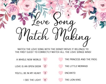 Love Song Match Maker Game – Printable Bridal Shower & Hens Night Activity – Digital Download
