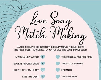 Love Song Match Maker Game – Printable Bridal Shower & Hens Night Activity – Digital Download