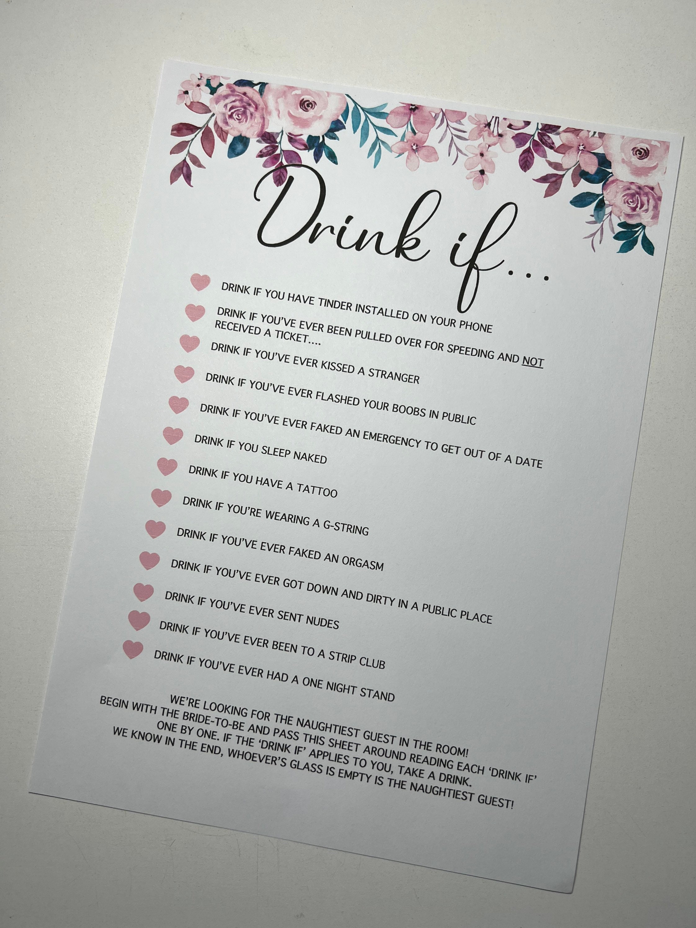 Drink If... Printable Game Bachelorette Party / Bridal Shower Digital ...