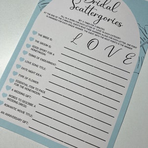 Bridal Scattergories Printable Game - Bachelorette Party / Bridal ...