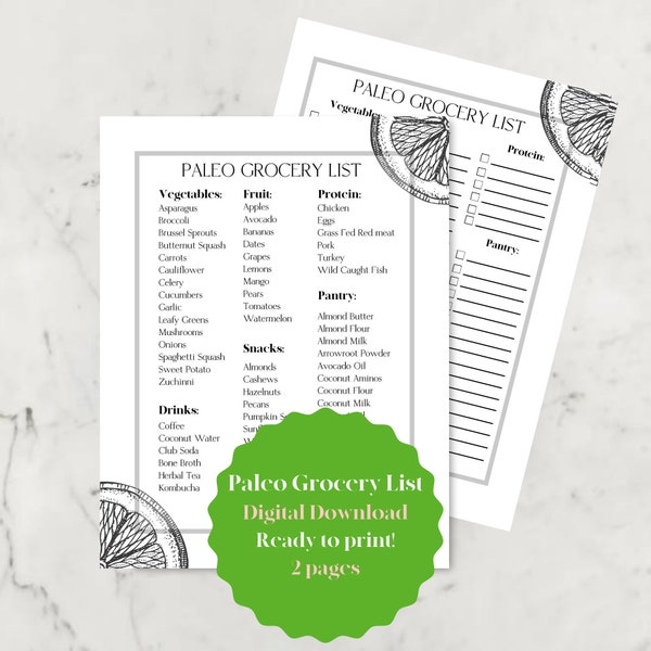 Paleo Grocery List & empty Paleo Grocery List