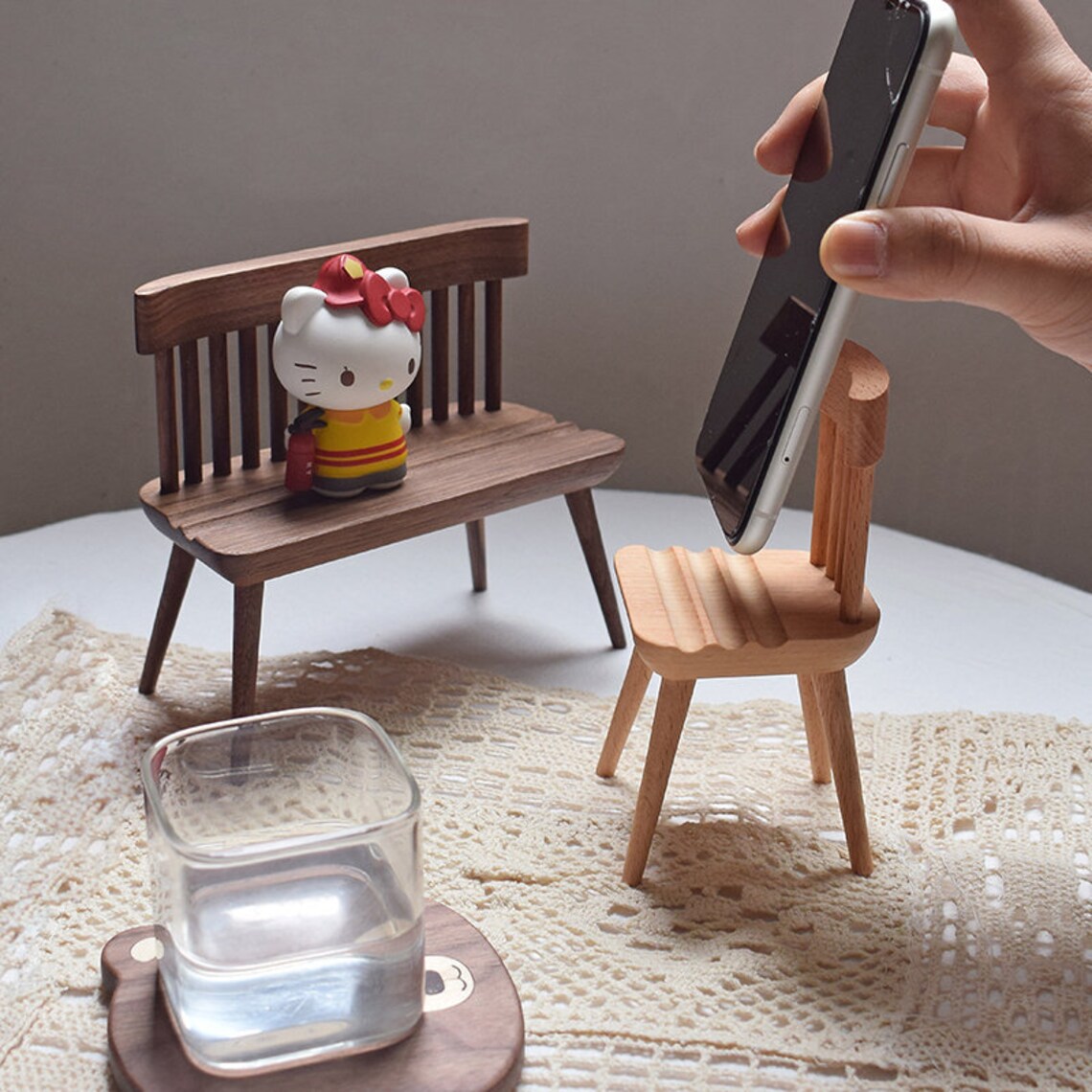 Chair Phone Stand Solid Wood Adjustable Angle Base Creative Etsy