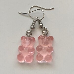 Gummy Bear Earrings, Pink Bear Dangle Earrings, Candy Earrings, Jelly Earrings, Dangle Earrings, Under 15 dollars, Snack Earrings