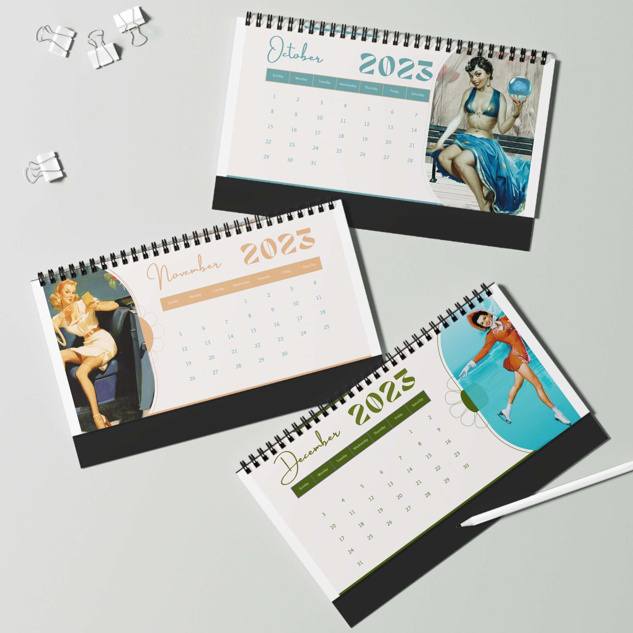 Vintage Pin up Desk Calendarretro Pin up Girls Desk Calendar Etsy