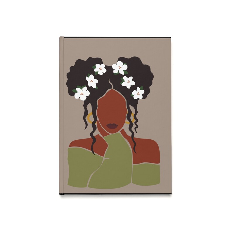 Abstract Black Art Woman White Flowers Hardcover Journal a5lined