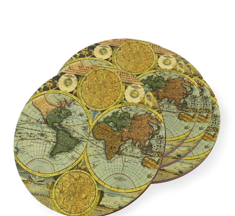 Round Map Coaster Old Map Round Coasters Set| Round Vintage Cutting Board - Etsy
