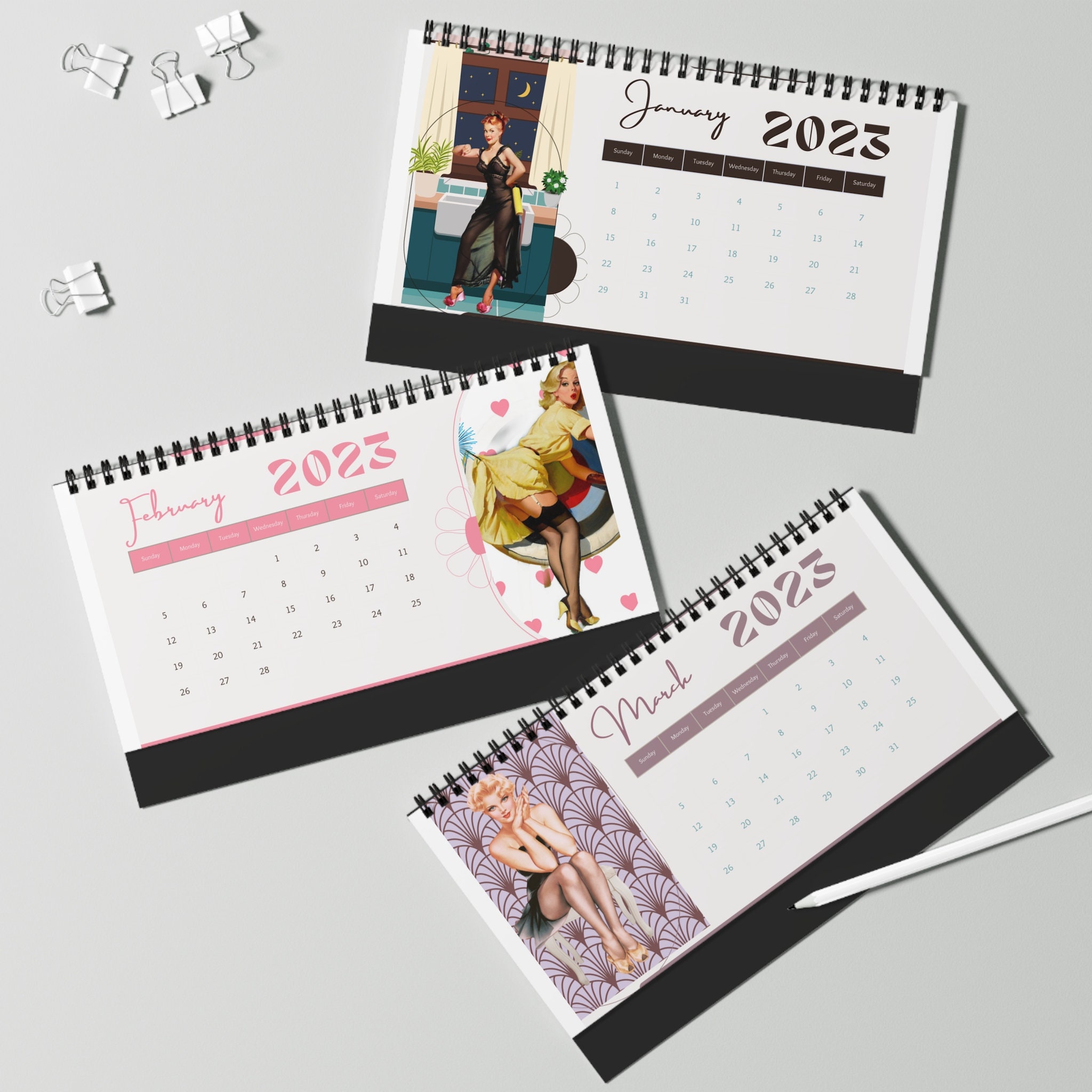 Vintage Pin up Desk Calendarretro Pin up Girls Desk Calendar Etsy
