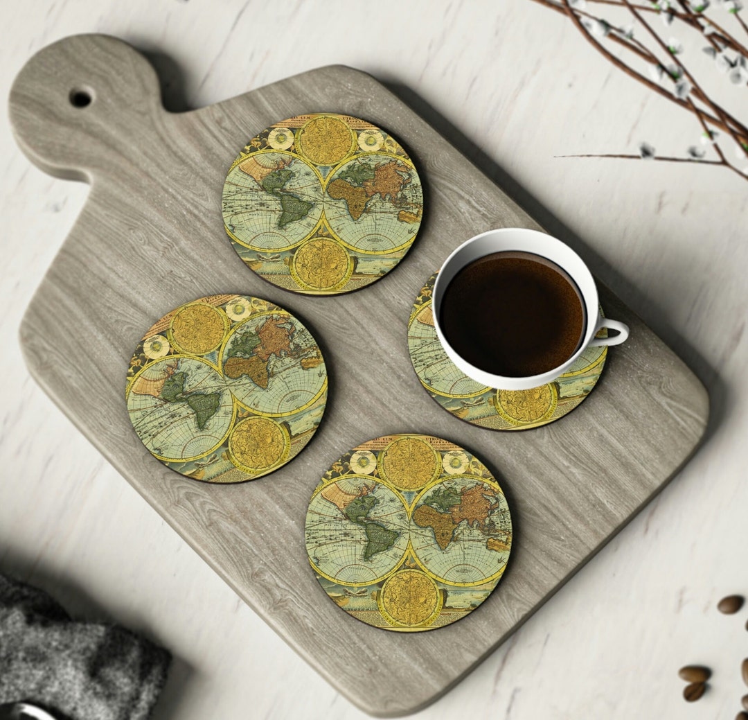 Round Map Coaster Old Map Round Coasters Set| Round Vintage Cutting Board - Etsy