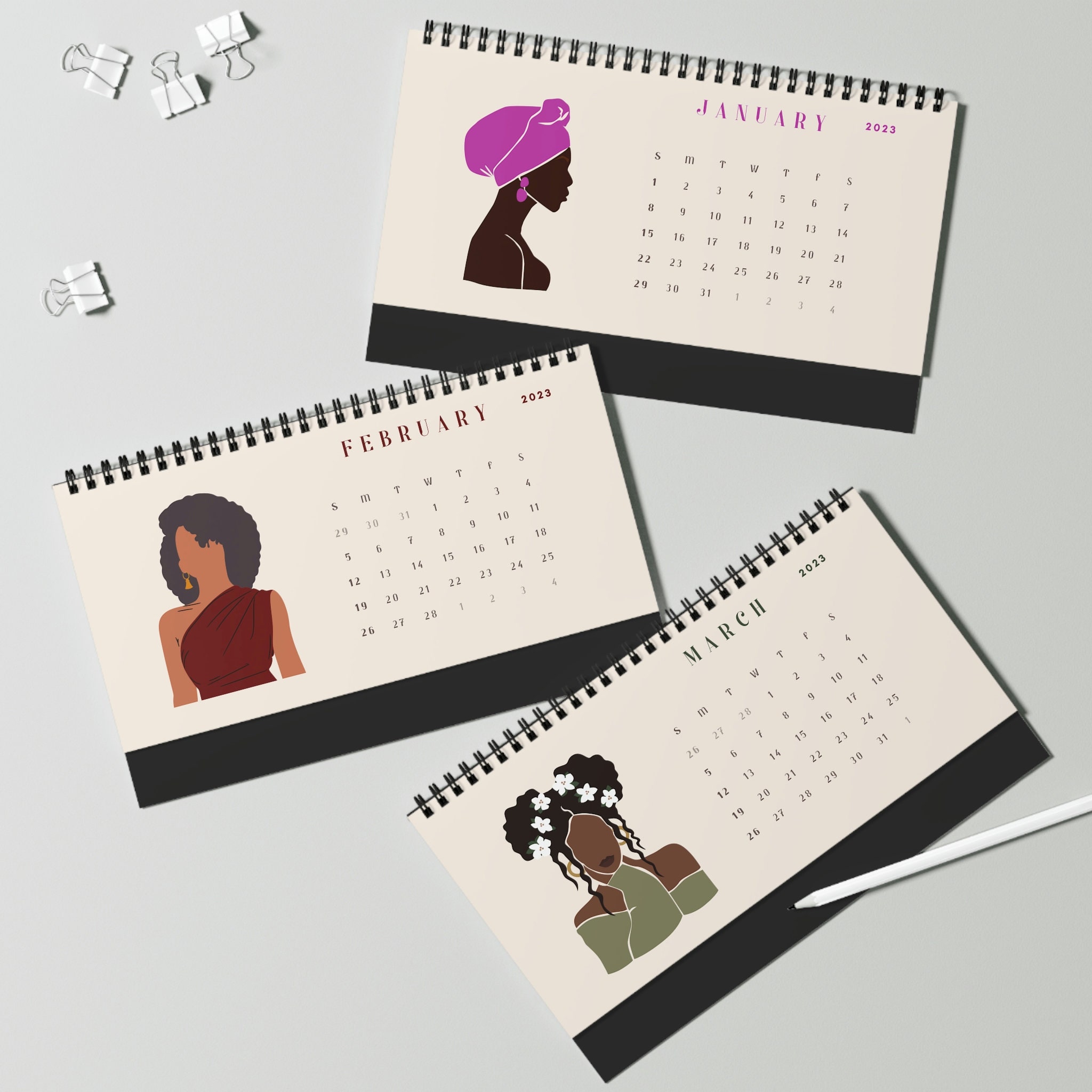 2023 Abstract Black Art Calendar Black Woman Calendar Office Supplies