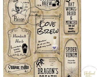 Vintage Halloween Potion Labels | Printable Apothecary Stickers (PNG ...
