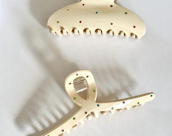 Extra Large Hair Clip, Colored Diamonds Hair Clip, Jumbo hair claw, Cream Hair Clip, Hair Accessories, Gift For Her