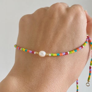 Rainbow Color Beaded Water Pearl Necklace, Personalized Custom Beaded Necklace, Japan Miyuki Beads, Handmade Colorful Summer Beaded Necklace