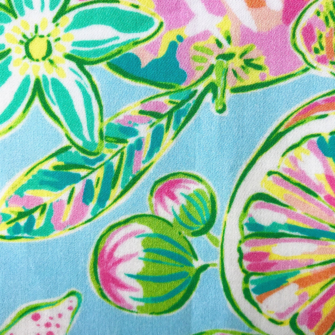Pink and Blue Preppy Citrus Print Fabric 100% cotton sateen | Etsy