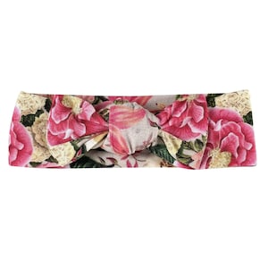 Pink Floral Head Wrap Headband in &quot;Charlotte&quot;,  Floral headband, baby head wrap, Baby Turban, Bow headband, infant headband, Floral headband