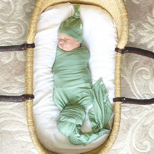 Bamboo Stretchy Swaddling Blanket Sage Green New Baby Gift Newborn Swaddle Take Home Baby Coming Home Blanket Gender Neutral Newborn Swaddle