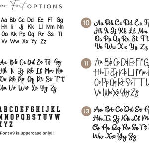 Puede incluir: Imagen que muestra opciones de fuente numeradas 7, 8, 9, 10, 11 y 13. Cada fuente muestra el alfabeto en may&uacute;sculas y min&uacute;sculas. La fuente 9 se especifica solo en may&uacute;sculas. El texto "Romper Font OPTIONS" est&aacute; en la parte superior.