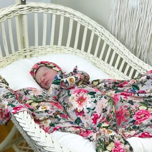 Bamboo Ultra Soft Baby Girl Knotted Gown Newborn Baby Coming Home Outfit Newborn Pictures Perfect Baby Shower Gift Floral Baby Knot Gown