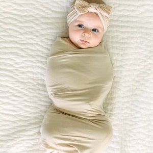 Tan Bamboo Baby Swaddle Blanket, Baby Swaddle, Beige Baby Blanket, Tan Swaddle, Newborn Swaddle, Swaddle Set, Stretchy Knit Swaddle