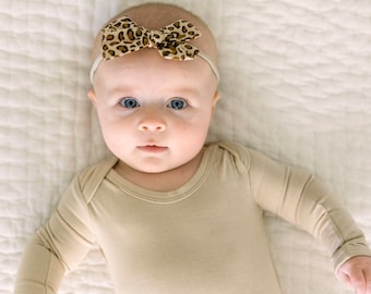 Leopard Knot Baby Headband, Stretchy Newborn-Toddler Bow