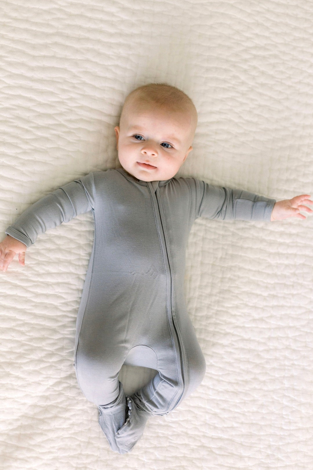 Newborn Baby Zippered Footie Sleeper Gray Zipper Footie Coming Home Outfit Zipper Sleeper Going