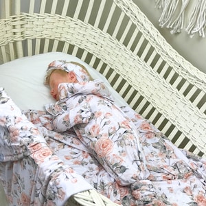 Bamboo Ultra Soft Baby Newborn Girl Knotted Gown Baby Knotted Gown Claire Floral Pink Knotted Baby Gown Newborn Gown Coming Home Outfit