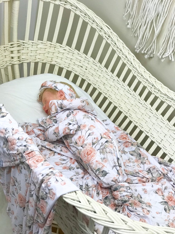 Floral Bamboo Baby Knotted Gown, Claire Pink Newborn Outfit