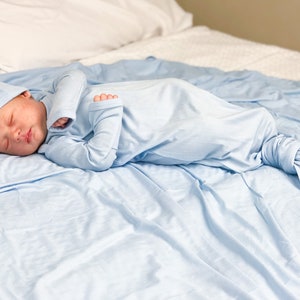 Bamboo Ultra Soft Baby Knotted Gown Blue Newborn Baby Boy Coming Home Outfit Newborn Pictures Perfect Baby Shower Gift Unisex Baby Knot Gown