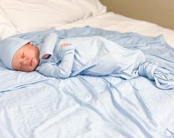 Blue Bamboo Baby Knotted Gown: Newborn Outfit, Soft Viscose