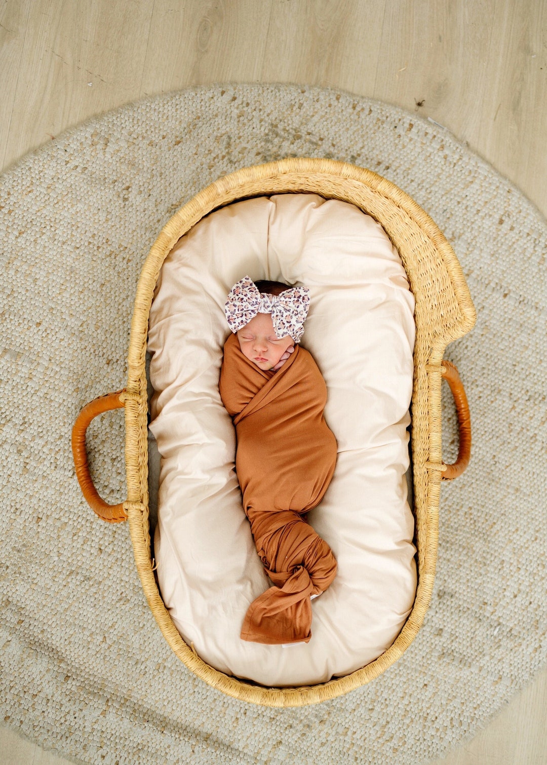 Bamboo Stretchy Swaddling Blanket Brown New Baby Gift Camel Newborn