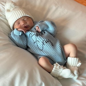 Keepsake Embroidered Knit Sweater Romper, Personalized Newborn Name Chunky Sweater Romper Baby Infant, Embroidered Newborn Oversized Sweater image 14
