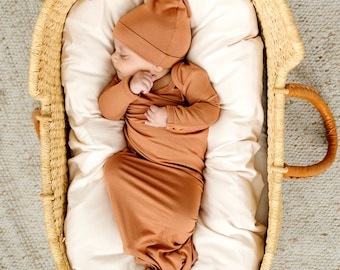 Camel Bamboo Baby Knotted Gown, Newborn Outfit